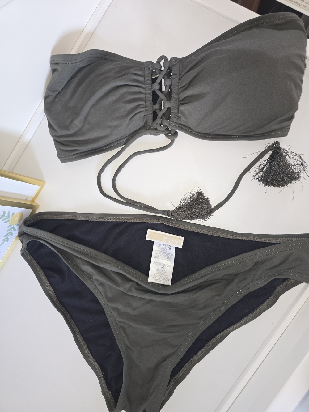 Michael Kors Olive Strapless Lace-Up Bikini Set